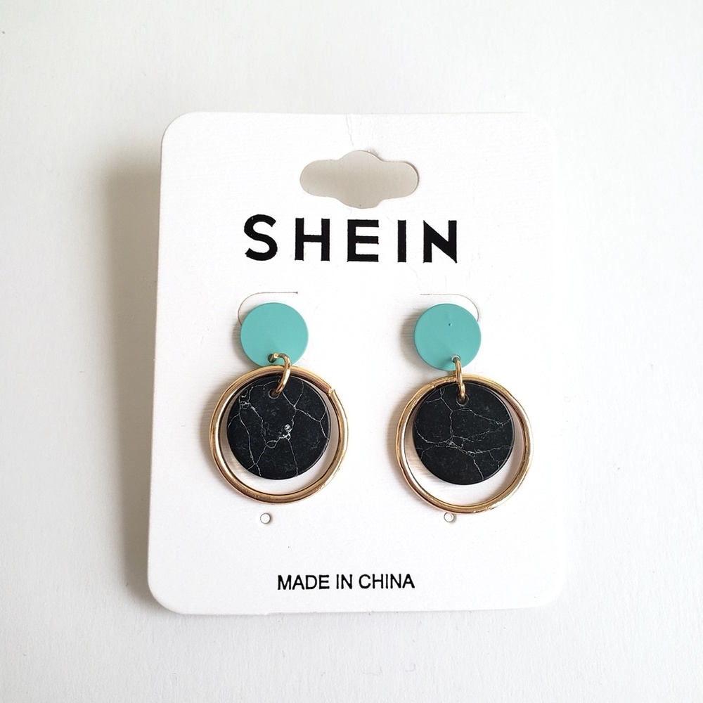 SHEIN Marble & Turquoise Round Drop‎ Earrings, NWT - Picture 2 of 6
